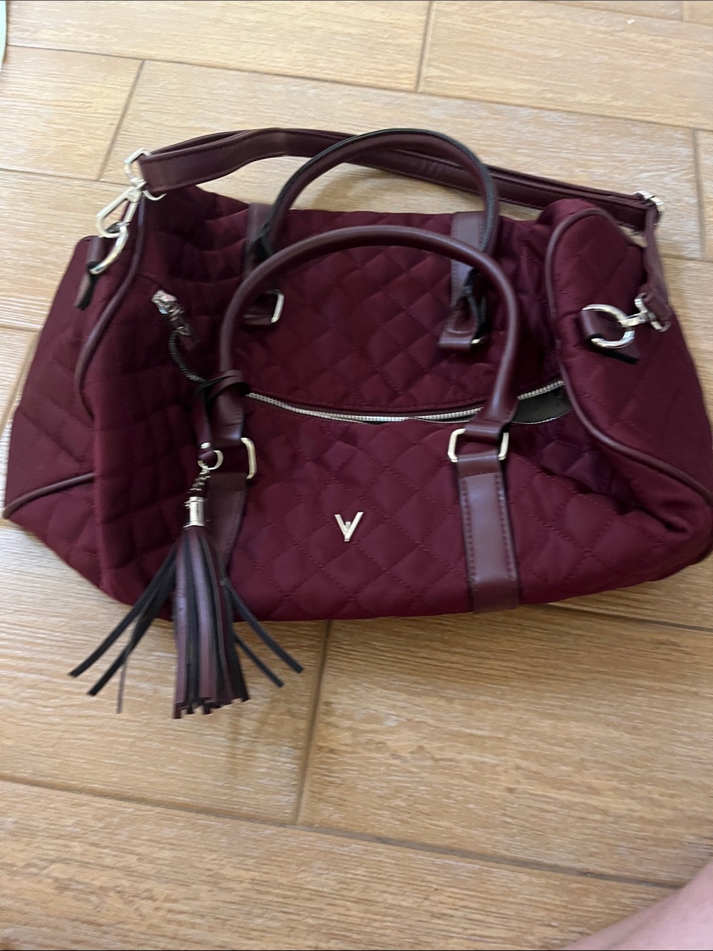 Quilted Burgundy Women's Satchel Bag with Tassel
